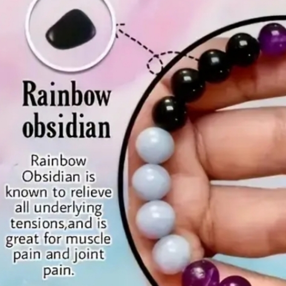 PAIN RELIEF Natural Stone Bracelet ~ Amethyst, Rainbow Obsidian, Angelite - Picture 5 of 11